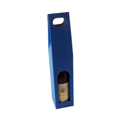 Hordozható boros kartondoboz, ablakkal, VINKY 1, kék