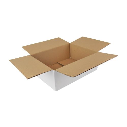 Postai csomagküldő kartondoboz, 3 rétegű, hossz 250 mm, szélesség 200 mm, magasság 100 mm, fehér