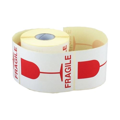 "FRAGILE" öntapadós etikett címkék (piros pohár) 90 x 130 mm, 500 db egy tekercsen