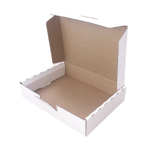 Postai csomagküldő kartondoboz, 3 rétegű, hossz 172 mm, szélesség 132 mm, magasság 40 mm, fehér