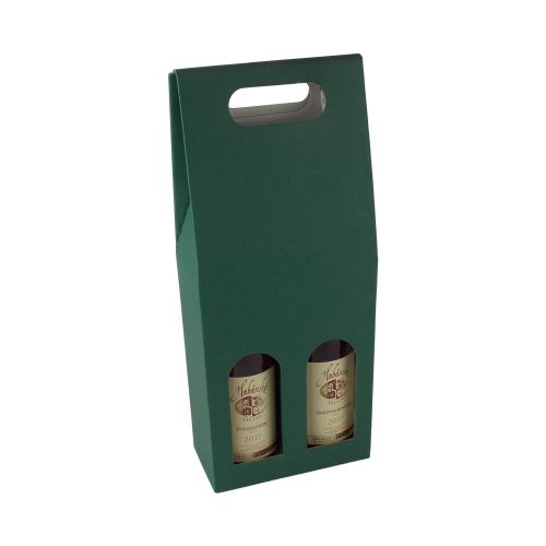 VINKY 2 hordozható boros kartondoboz ablakkal, zöld